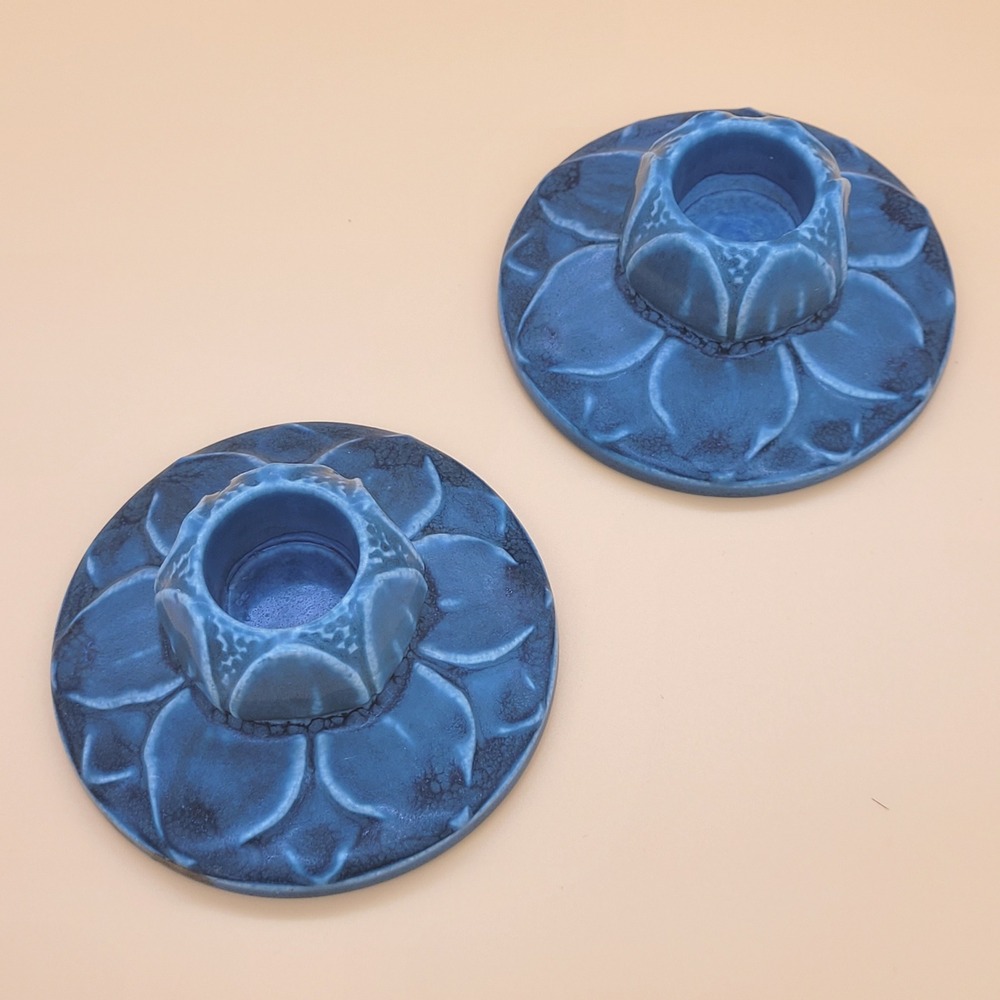 Rookwood Pottery Blue Lily Pad‎ Candlestick Holders #2311 Pair c.1923 MINT